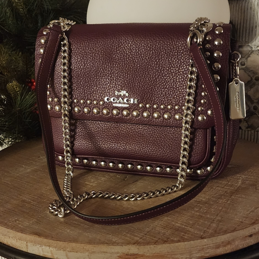 Coach Burgundy Shoulder Bag with Silver Accents
